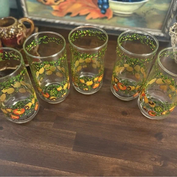 6pc Corelle Libbey Bonne Sante Spice of Life 5-inch Glasses Set Of 6 Vintage - Picture 6 of 7